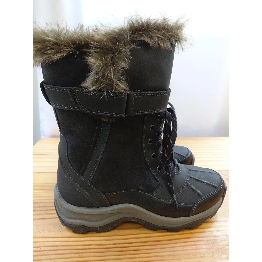 Clarks Mazlyn West Water Resistant Black Leather Fur Winter Boots Size 6.5 New